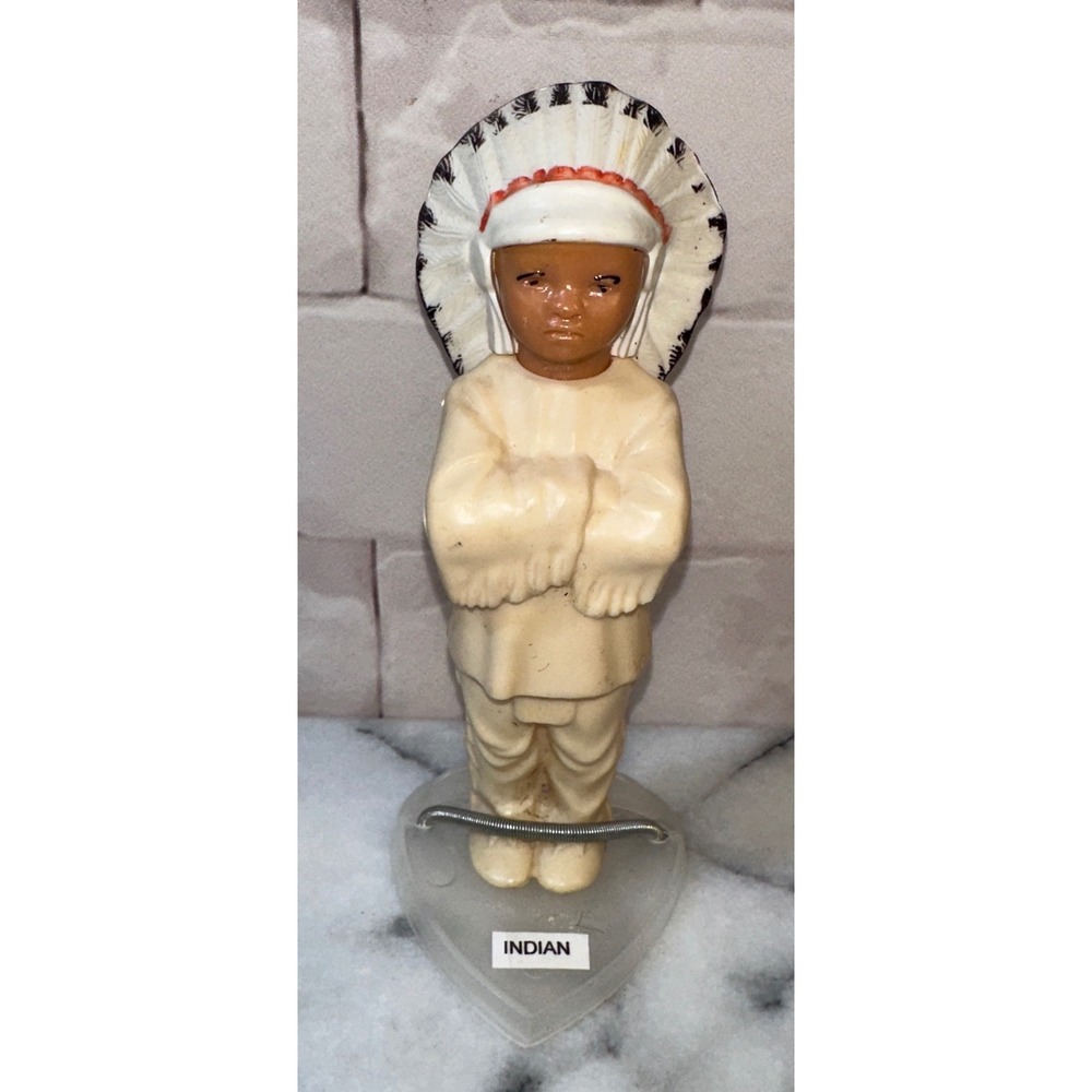 Vintage Native American Child Figurine Heart Base Headdress Plastic Souvenir